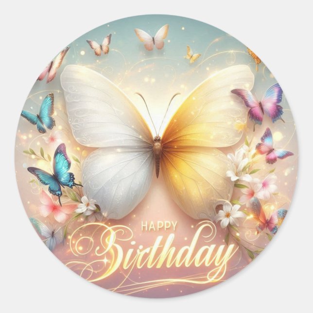 birthday sticker butterfly design  (Front)