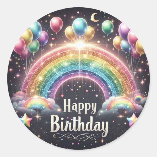  Birthday sticker - elegant glittre rainbow  (Front)