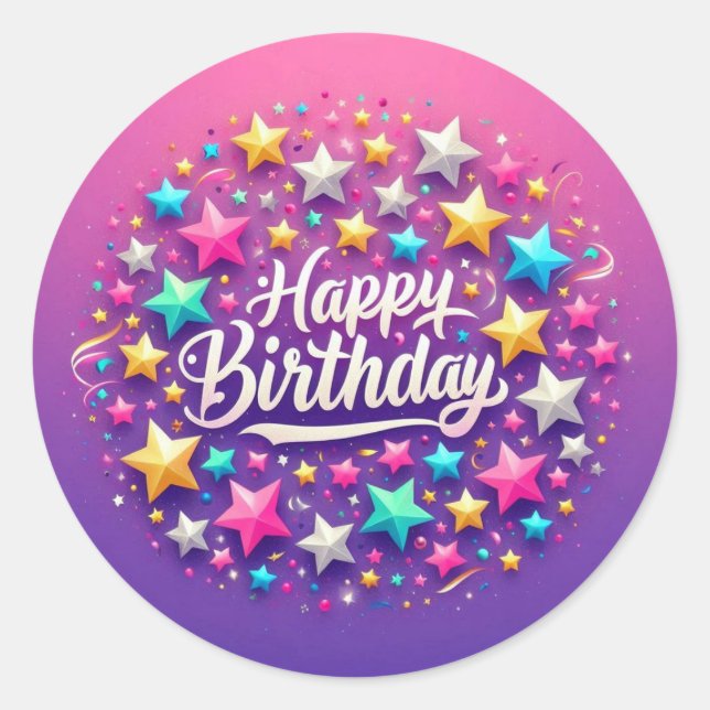 Birthday sticker - elegant purple pink design (Front)