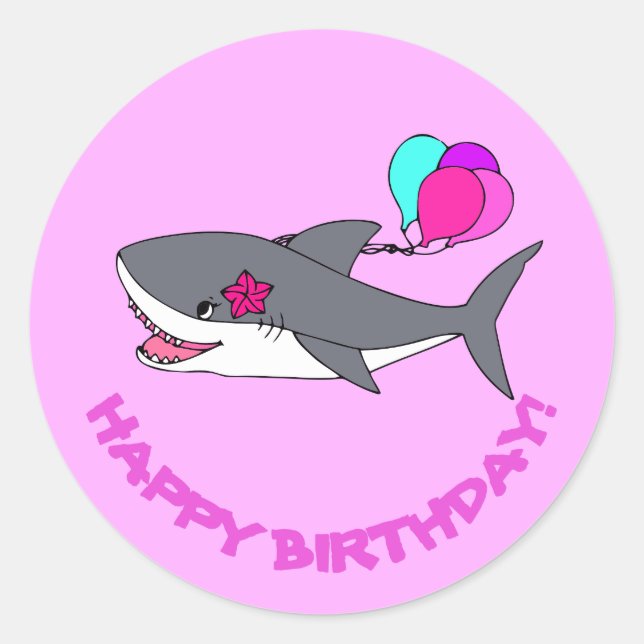 Birthday sticker with cute shark (Front)