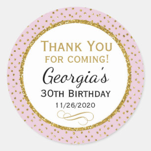 Birthday Stickers Pink Gold Thank You Favour Tags