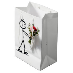 Birthday Stickman With Rose Bouquet Medium Gift Bag
