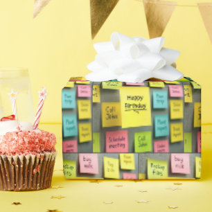 Birthday Sticky Notes On Office Cubicle Wall Wrapping Paper