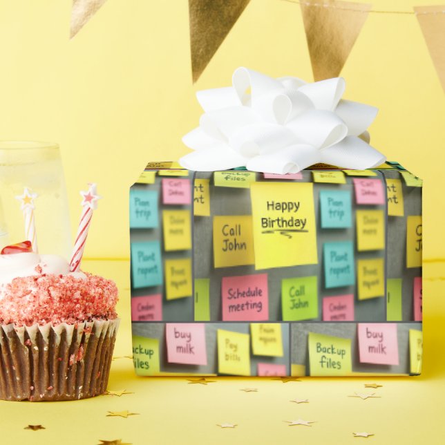 Birthday Sticky Notes On Office Cubicle Wall Wrapping Paper (Birthday Party)