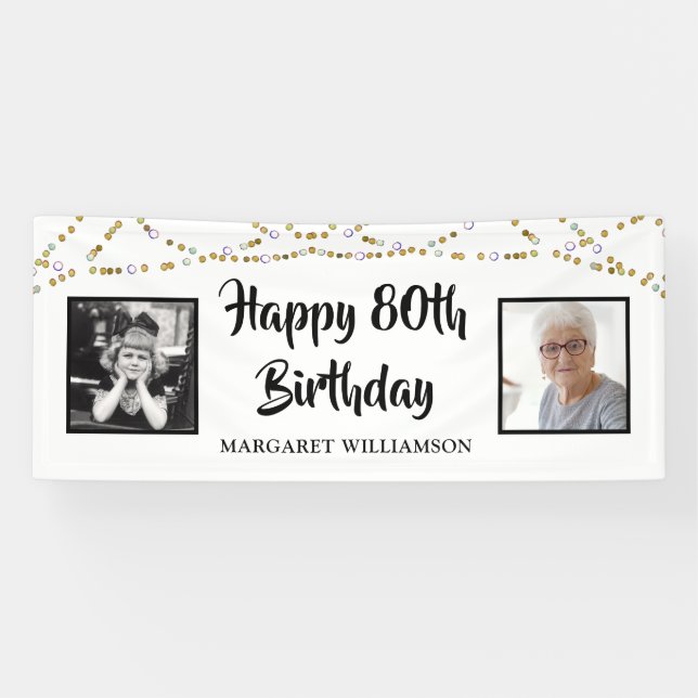 Birthday String Lights Brush Script Photo Banner (Horizontal)