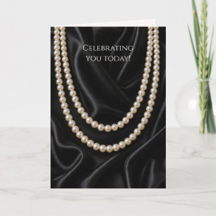 Birthday String of Pearls on Black Silk Card