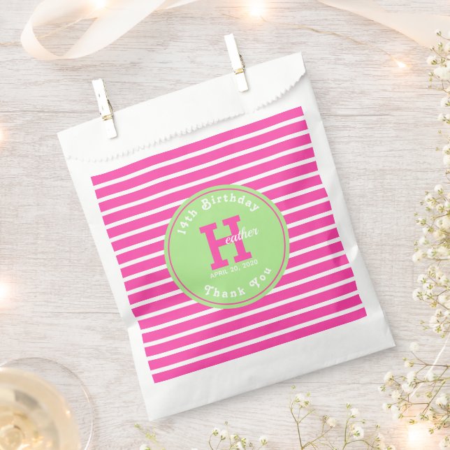 Birthday Stripes Pink⎮White Green Favour Bag (Clipped)