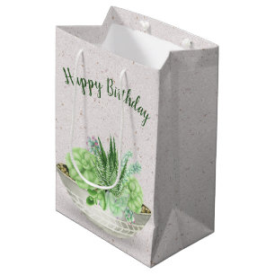Birthday Succulent Plant on Terrazzo Medium Gift Bag