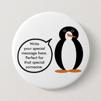 Birthday Suit Talking Ms. Penguin Personalized 3 Inch Round Button