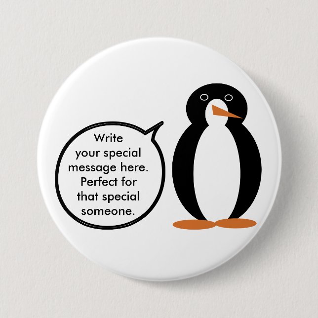 Birthday Suit Talking Ms. Penguin Personalized 3 Inch Round Button (Front)