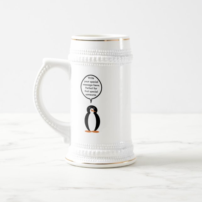 Birthday Suit Talking Ms. Penguin Personalized Beer Stein (Left)