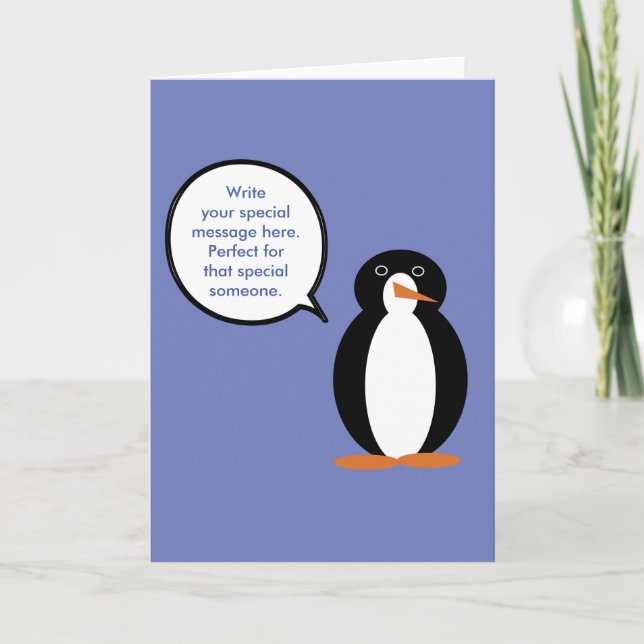 Birthday Suit Talking Ms. Penguin Personalized Card (Front)