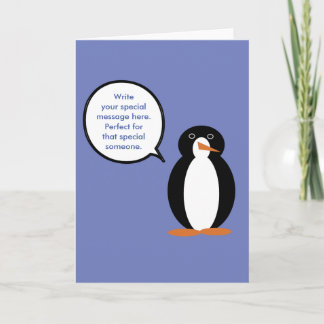 Birthday Suit Talking Ms. Penguin Personalized Card