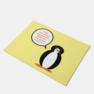 Birthday Suit Talking Ms. Penguin Personalized Doormat