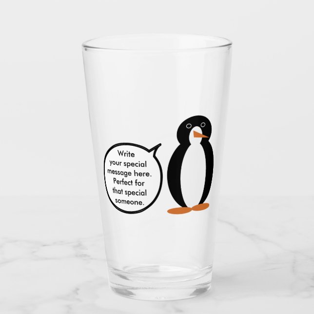 Birthday Suit Talking Ms. Penguin Personalized Glass (Front)