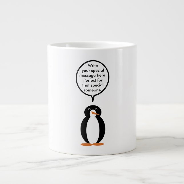 Birthday Suit Talking Ms. Penguin Personalized Large Coffee Mug (Front)
