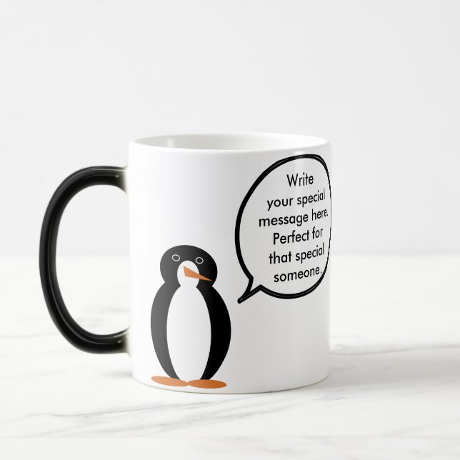 Birthday Suit Talking Ms. Penguin Personalized Magic Mug (Left)