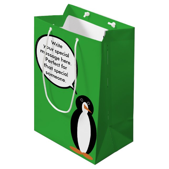 Birthday Suit Talking Ms. Penguin Personalized Medium Gift Bag (Front Angled)