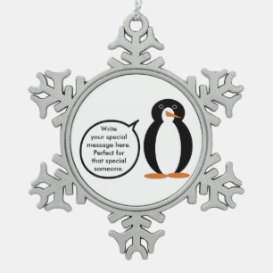 Birthday Suit Talking Ms. Penguin Personalized Snowflake Pewter Christmas Ornament