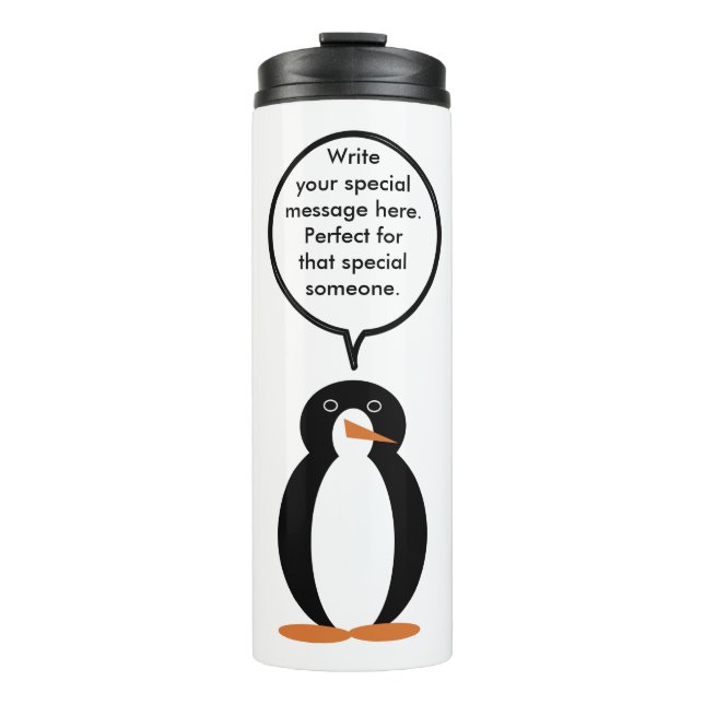Birthday Suit Talking Ms. Penguin Personalized Thermal Tumbler (Front)