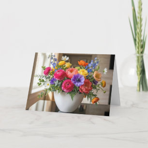 Birthday Summer Flower Bouquet in Vase Card
