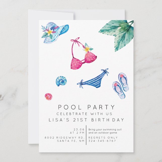 birthday summer pool party invitation (Front)