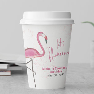 Birthday Summer Watercolor Pink Flamingo Paper Cups