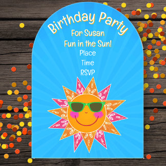 Birthday Sun Sunglasses Pink Orange Rays Blue Acrylic Invitations
