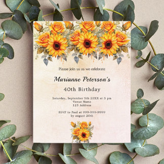 Birthday sunflower yellow orange budget invitation flyer