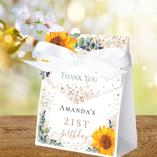 Birthday sunflowers eucalyptus glitter thank you favor box (Creator Uploaded)
