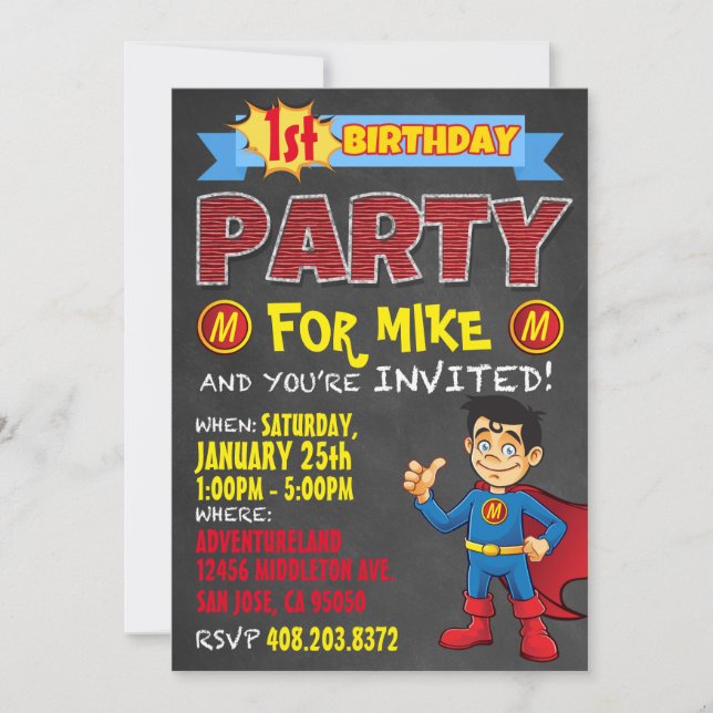 Birthday Superhero Invitations. Kid Birthday Party Invitation (Front)