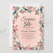Birthday Surprise 50th Women Pink Teal Floral