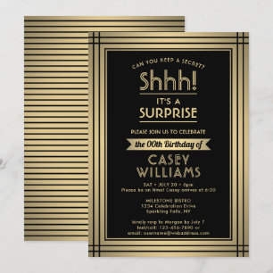 Birthday Surprise Party Shhh! Elegant Black & Gold Invitation