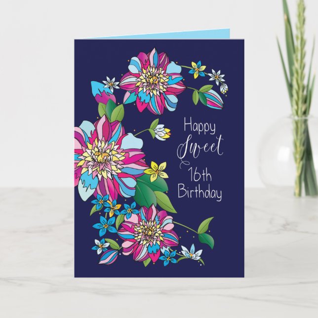 Birthday, Sweet 16th, Bright & Colourful Flowers Card (Front)