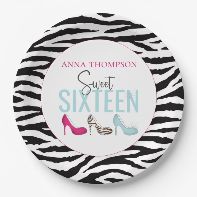 Birthday Sweet Sixteen Cute Girl Colourful Shoes Paper Plate (Front)