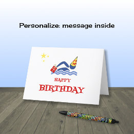 Birthday swimmer bringing gift card