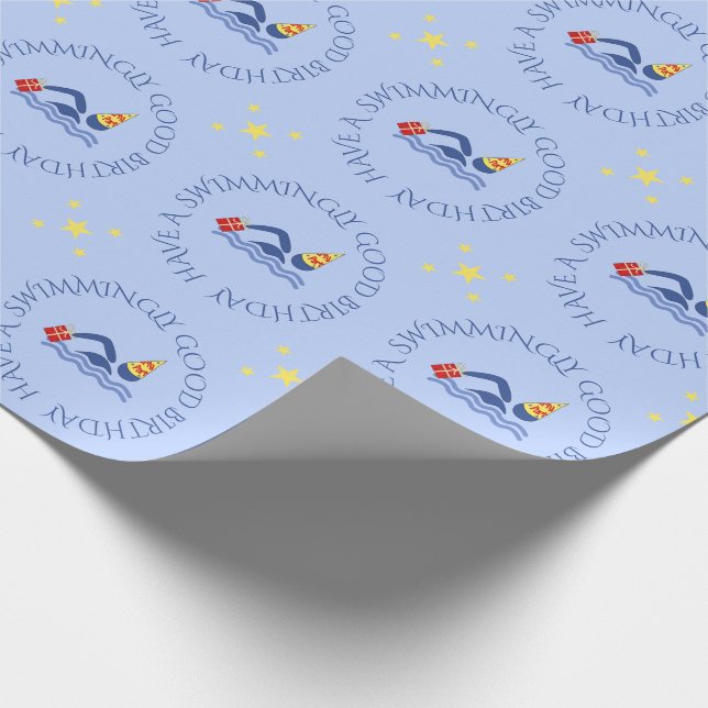 Birthday swimmer custom text blue wrapping paper (Corner)