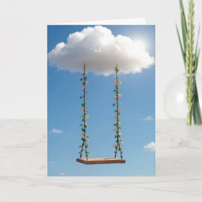 Birthday Swing Hanging From a Cumulus Cloud Card (Front)