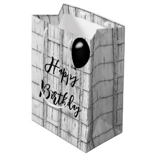 Birthday Symmetrical Whitewashed Wood Pattern Medium Gift Bag