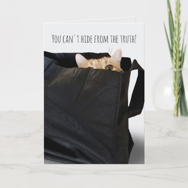 birthday tabby cat in black bag card (Front)
