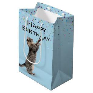 Birthday Tabby Cat with Confetti Medium Gift Bag