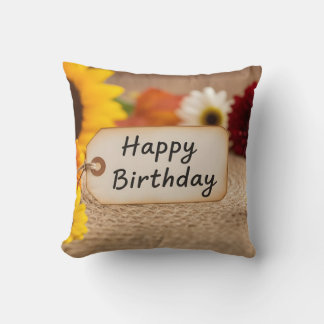 Birthday tag flower decoration throw pillow