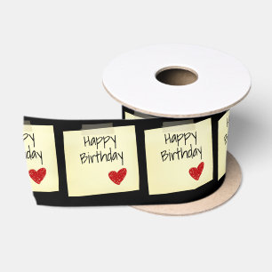 Birthday Taped Pos-It Note With Red Doodle Heart Satin Ribbon