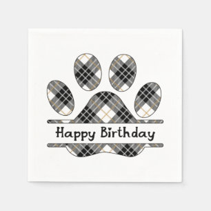Birthday Tartan Plaid Paw Print On White Napkin