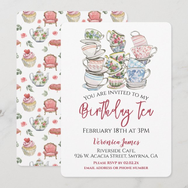 Birthday Tea Cups Party Invitation (Front/Back)