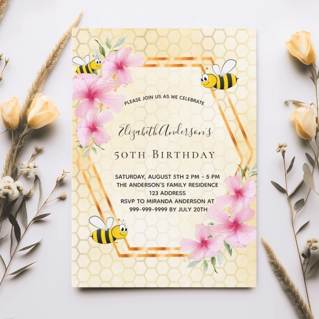 Birthday tea party honeycomb bumble bees invitation (Creator Uploaded)