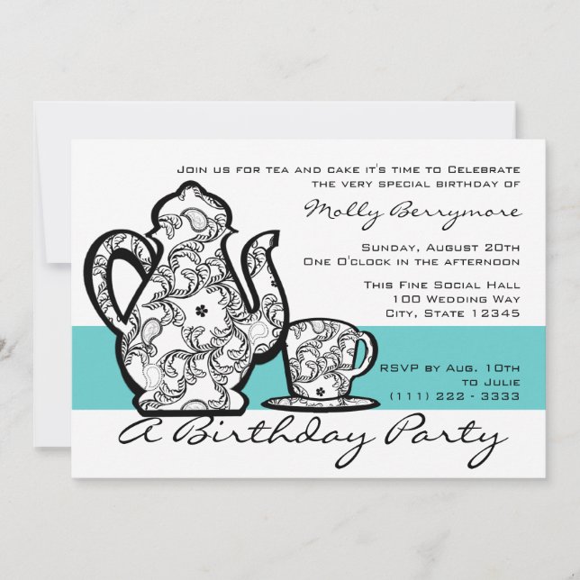 Birthday Tea with Changable Colour Invitation (Front)