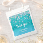 Birthday teal blue green Thank You Favour Bag<br><div class="desc">Teal,  blue green gradient coloured faux glitter with faux diamond sprinkle. With the text: Thank You!  Templates for a name and a date. Date of birth or the date of the party/anniversary. White letters. Perfect for a birthday party,  baby shower or bridal shower.</div>