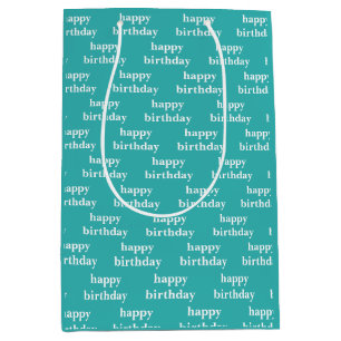 birthday  teal turquois typography medium gift bag