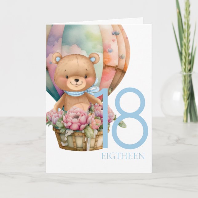 Birthday Teddy Bear Balloon 18TH Card (Front)